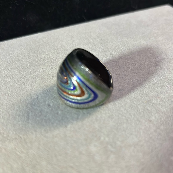 Murano Glass Ring Venice Italy Colbalt Blue Silver Cooper - Picture 4 of 6